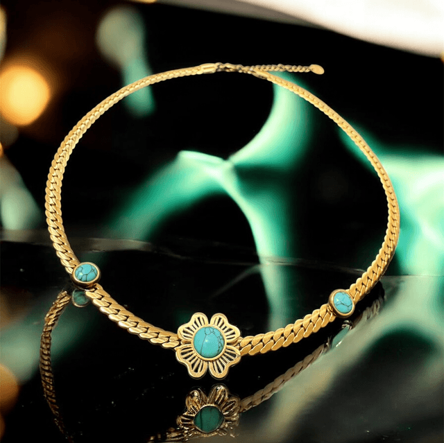 Collier Floralis – Doré et turquoise, style élégant