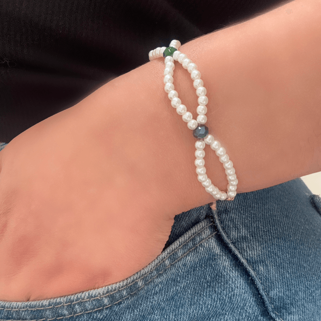 Bracelet Séléné – Fait main en perles blanches et vertes AB