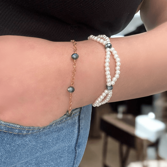 Bracelet Séléné – Fait main en perles blanches et vertes AB