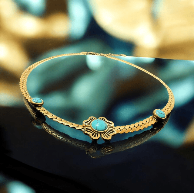 Collier Floralis – Doré et turquoise, style élégant