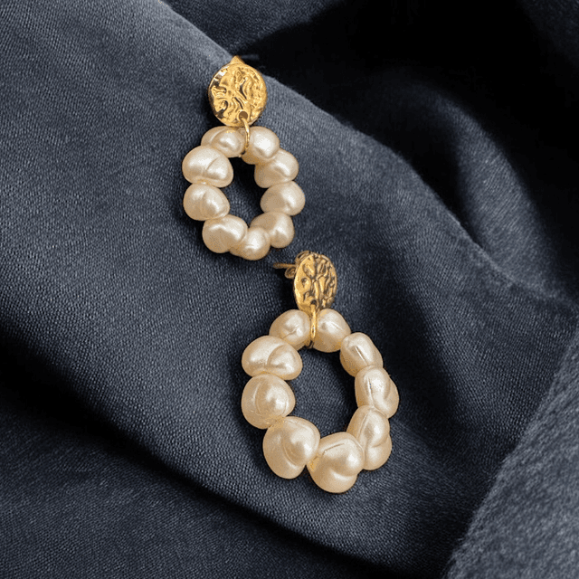Boucles d’oreilles Sienna – Fait main en acier inoxydable doré &amp; perles