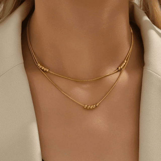 Collier “Léna” – Double rang en acier inoxydable plaqué or 18K